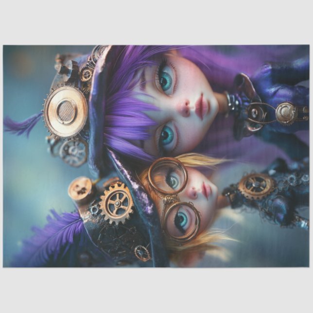 Decoupage Whimsical Steampunk Girls Andrea & Rena Tissue Paper (Front)