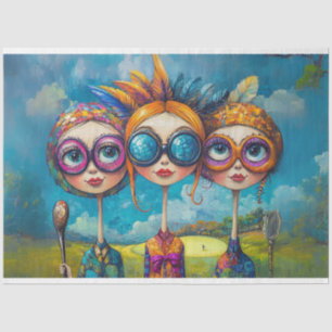 Decoupage Whimsical Swinging Sisters Golfing  1 Tissue Paper