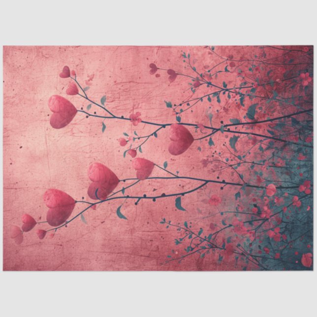 Decoupage Whimsical Valentine Romantic Hearts  Tissue Paper (Front)