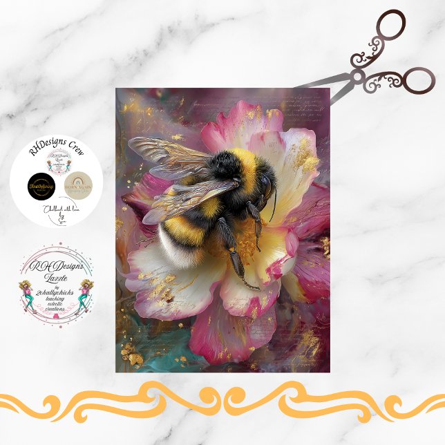 Decoupage Whimsical Vibrant Bumble Bee Pink Flower Tissue Paper (Creator Uploaded)