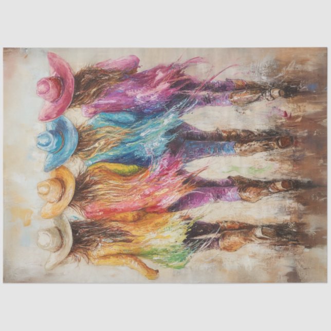 Decoupage Whimsical Vibrant Coloured Cowgirls  Tissue Paper (Front)