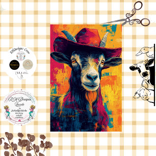 Decoupage Whimsical Vibrant Goat Cowboy Hat  Tissue Paper