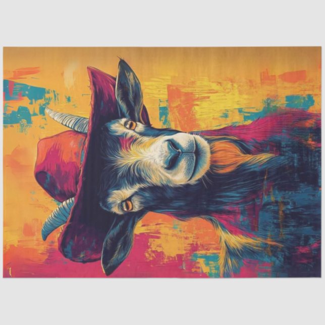 Decoupage Whimsical Vibrant Goat Cowboy Hat  Tissue Paper (Front)