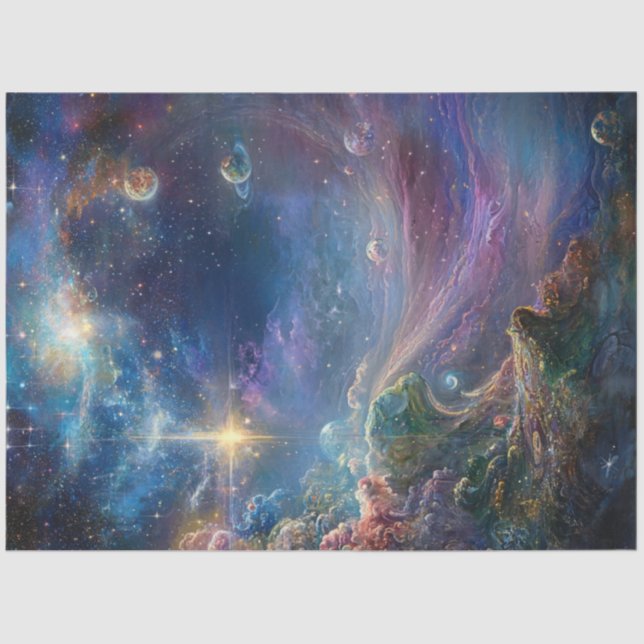 Decoupage Whimsical Vibrant Landscape Terrains Tissue Paper (Front)