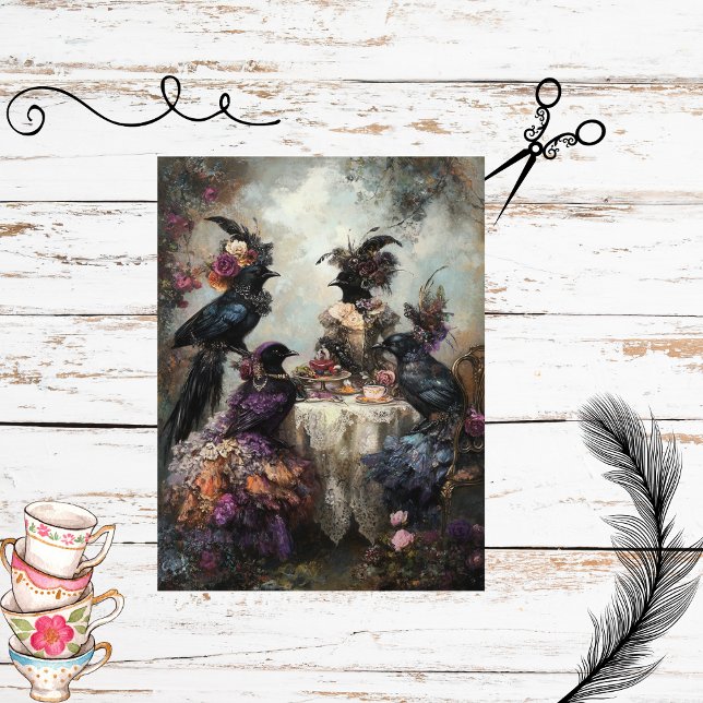 Decoupage Whimsical Victorian Dressed Crows Party Tissue Paper (Creator Uploaded)