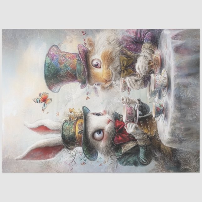 Decoupage Whimsical Victorian Rabbits Tea Party  Tissue Paper (Front)