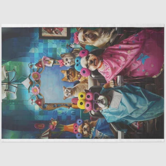 Decoupage Whimsical  Whiskersworth Pets at Salon Tissue Paper (Front)