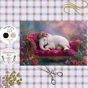 Decoupage Whimsical White Elephant Chaise Lounge  Tissue Paper