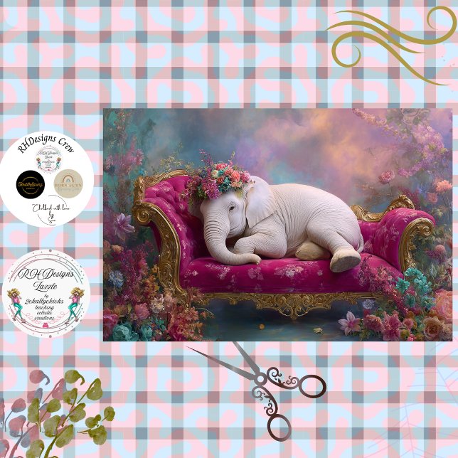 Decoupage Whimsical White Elephant Chaise Lounge  Tissue Paper (Creator Uploaded)