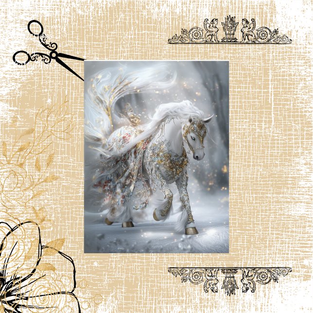 Decoupage Whimsical White Embellished Horse Tissue Paper (Creator Uploaded)