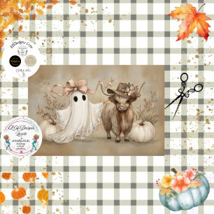 Decoupage Whimsical White Ghost & Highland Cow Tissue Paper