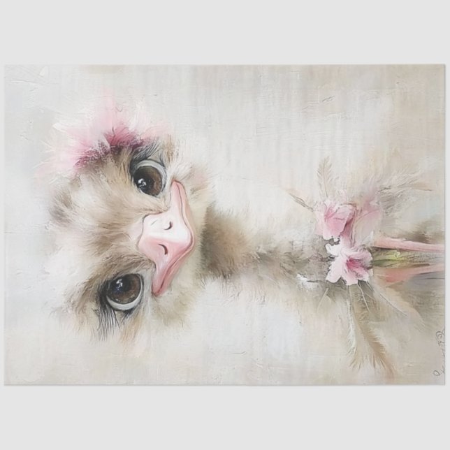 Decoupage Whimsical White Graceful Ostrich Pink  Tissue Paper (Front)