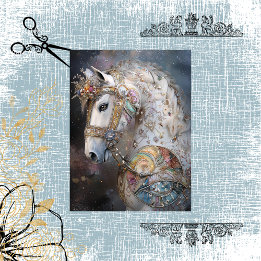 Decoupage Whimsical White Horse Adorned Gemstones Tissue Paper