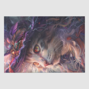 Decoupage Whimsical Witchy Cat Wearing Hat  Tissue Paper