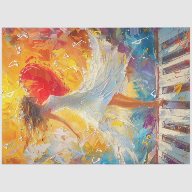 Decoupage Whimsical Woman Oil Painting on Keyboard Tissue Paper (Front)