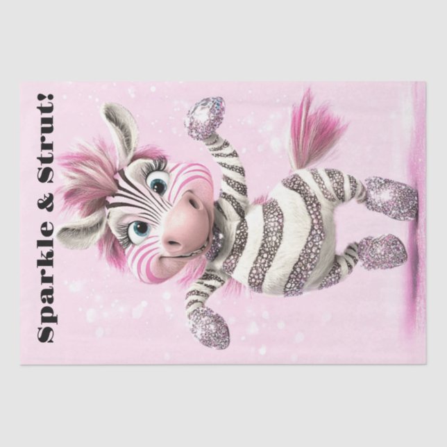 Decoupage Whimsical Zebra White & Sparkly Zuni Tissue Paper (Front)