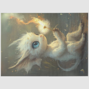 Decoupage White Furred Little Creature & Dandelion Tissue Paper