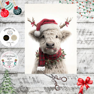 Decoupage White Highland Calf Antlers Candy Cane Tissue Paper