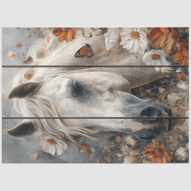 Decoupage White Horse Plank Wall Whispers Meadow Tissue Paper (Front)
