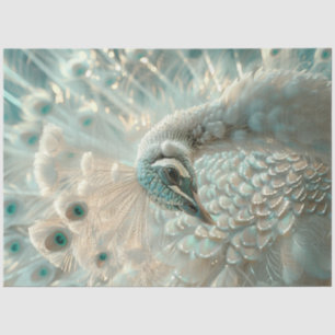 Decoupage White Peacock Frosted Elegance  Tissue Paper