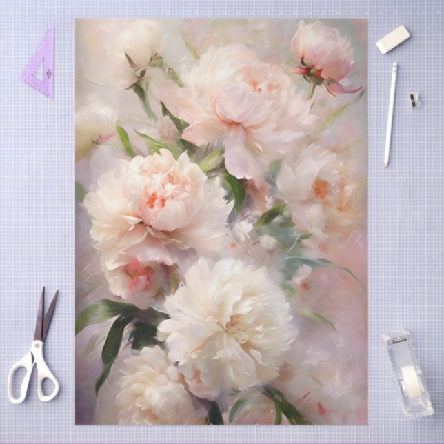 Decoupage White & Pink Peonies Watercolor Art Tissue Paper (Craft)