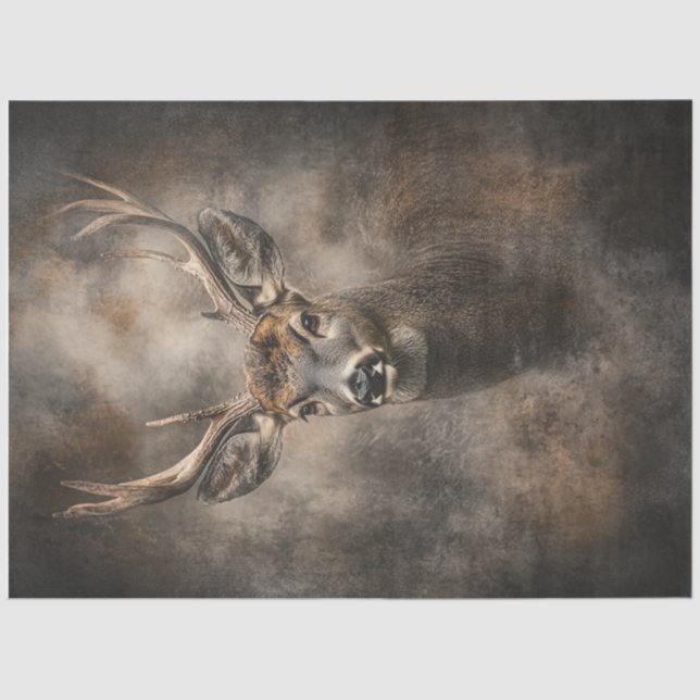 Decoupage Wildlife Deer Portrait Large Antlers  Tissue Paper (Front)