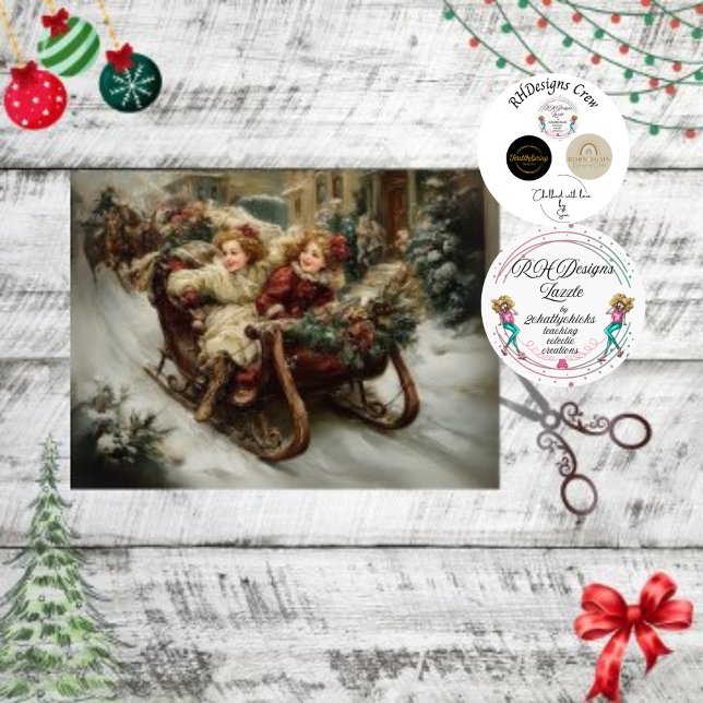 Decoupage Winter Scene Children in Sleight  Tissue Paper (Creator Uploaded)