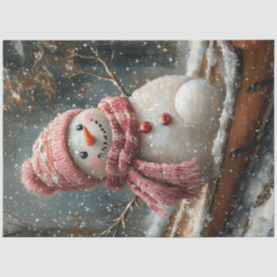 Decoupage Winter Wonderland Snowman on Sled Tissue Paper