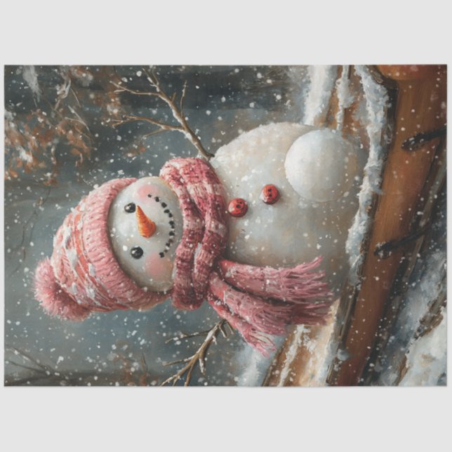 Decoupage Winter Wonderland Snowman on Sled Tissue Paper (Front)
