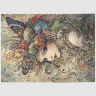 Decoupage Woman Adorned Headdress  Tissue Paper