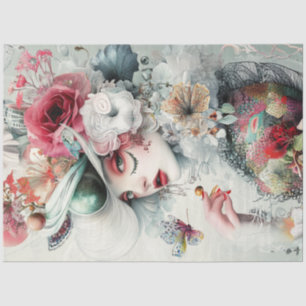 Decoupage Woman Flowers Botanical Elements  Tissue Paper