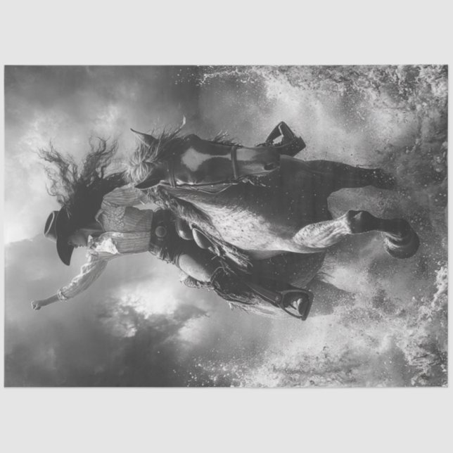 Decoupage Woman Riding Horse Running  Tissue Paper (Front)