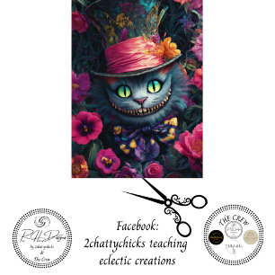 Decoupage Wonderland Cat Top Hat Floral Garden Tissue Paper