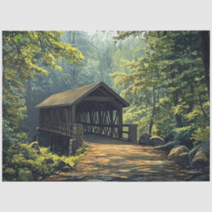 Decoupage Wooden Covered Bridge Tissue Paper