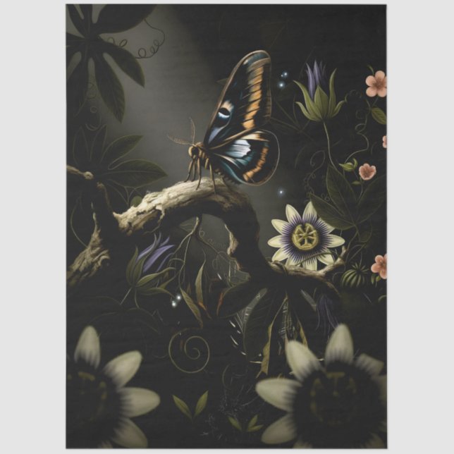 Decoupage Woodland Moth Illustration Tissue Paper (Front)