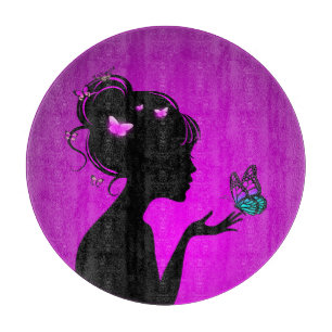 Decoupling Woman Purple Butterflies Cutting Board