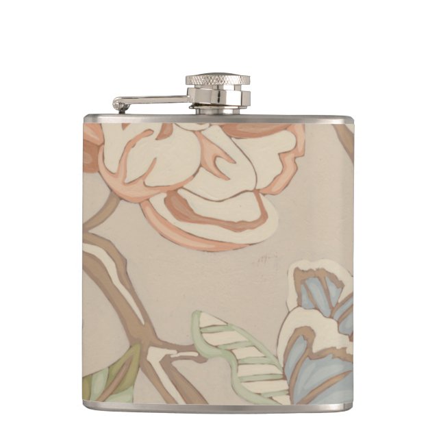 Decrative Organza Chintz Floral Design Hip Flask (Front)