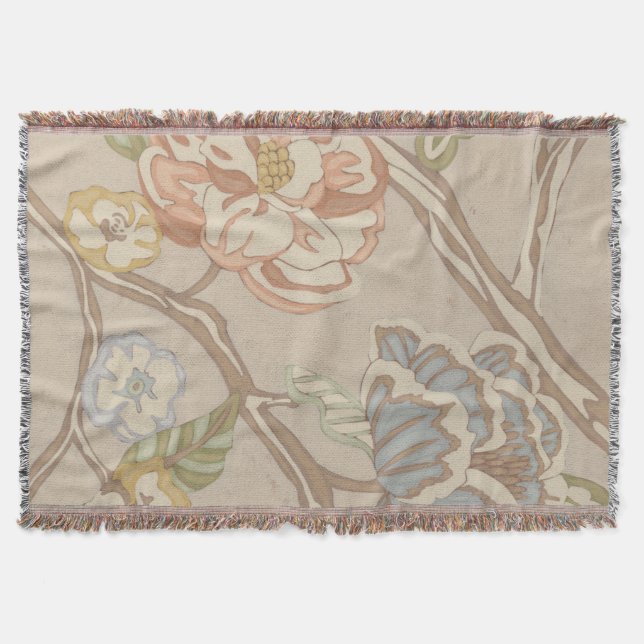 Decrative Organza Chintz Floral Design Throw Blanket (Front)