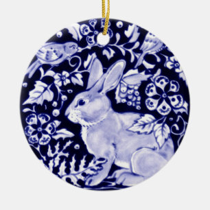 Dedham Blue Rabbit, Classic Blue & White Design Ceramic Tree Decoration
