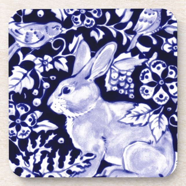 Dedham Blue Rabbit, Classic Blue & White Design Coaster (Front)