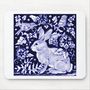 Dedham Blue Rabbit, Classic Blue & White Design Mouse Mat