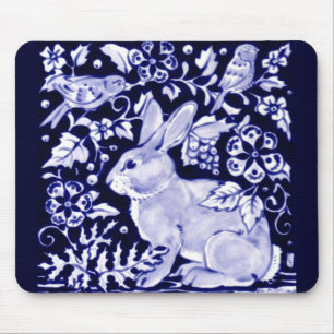 Dedham Blue Rabbit, Classic Blue & White Design  Mouse Mat