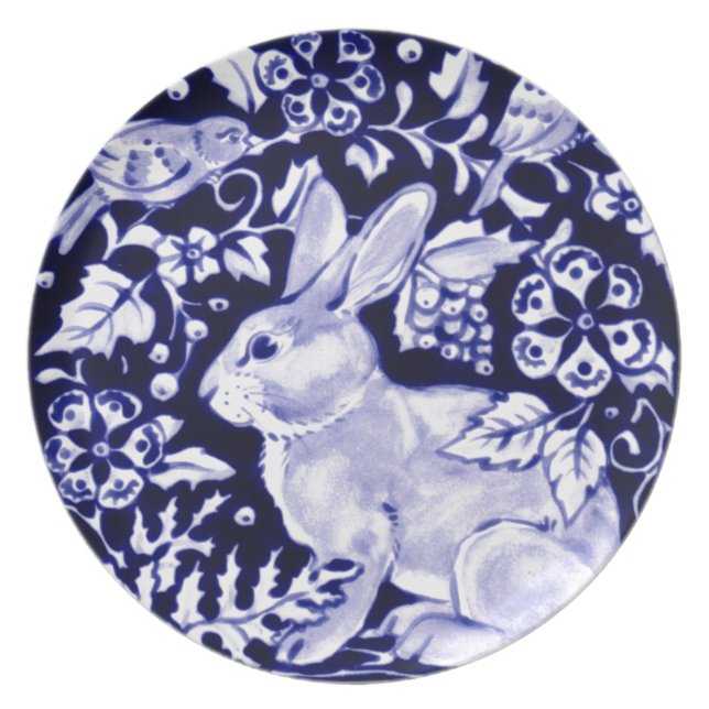 Dedham Blue Rabbit, Classic Blue & White Design Plate (Front)