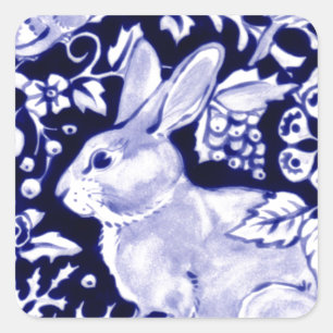 Dedham Blue Rabbit, Classic Blue & White Design Square Sticker