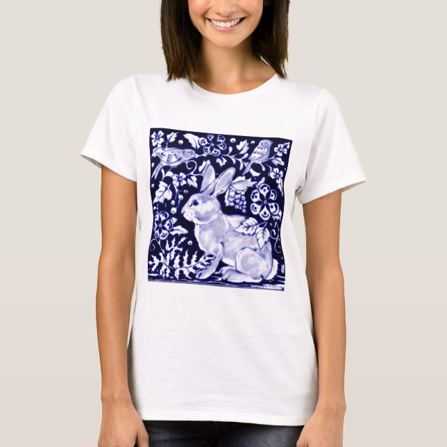 Dedham Blue Rabbit, Classic Blue & White Design T-Shirt (Front)