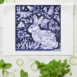 Dedham Blue Rabbit, Classic Blue & White Design Tea Towel