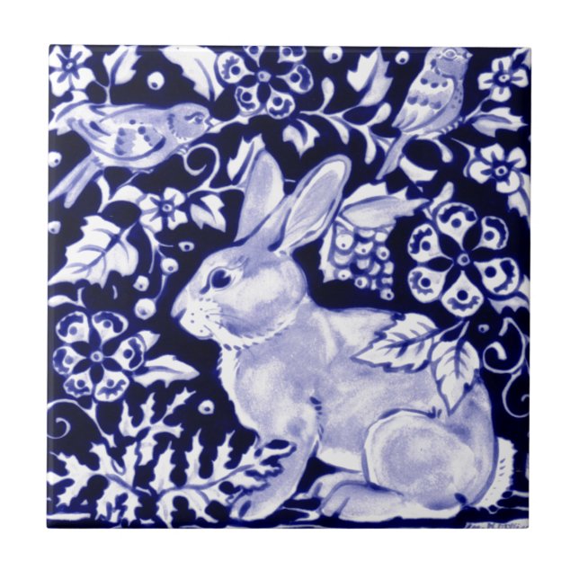 Dedham Blue Rabbit, Classic Blue & White Design Tile (Front)