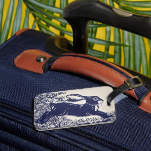 Dedham Blue Rabbit, Vintage Blue & White Design Luggage Tag