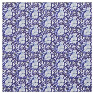Dedham Blue & White Rabbit, Bird Designer Fabric