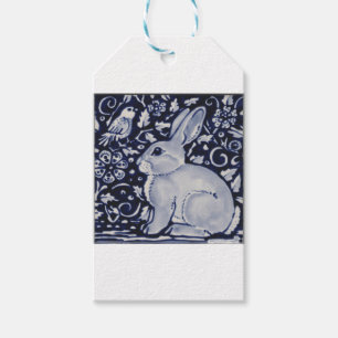 Dedham Blue & White Rabbit Ceramic Tile Gift Wrap Tags